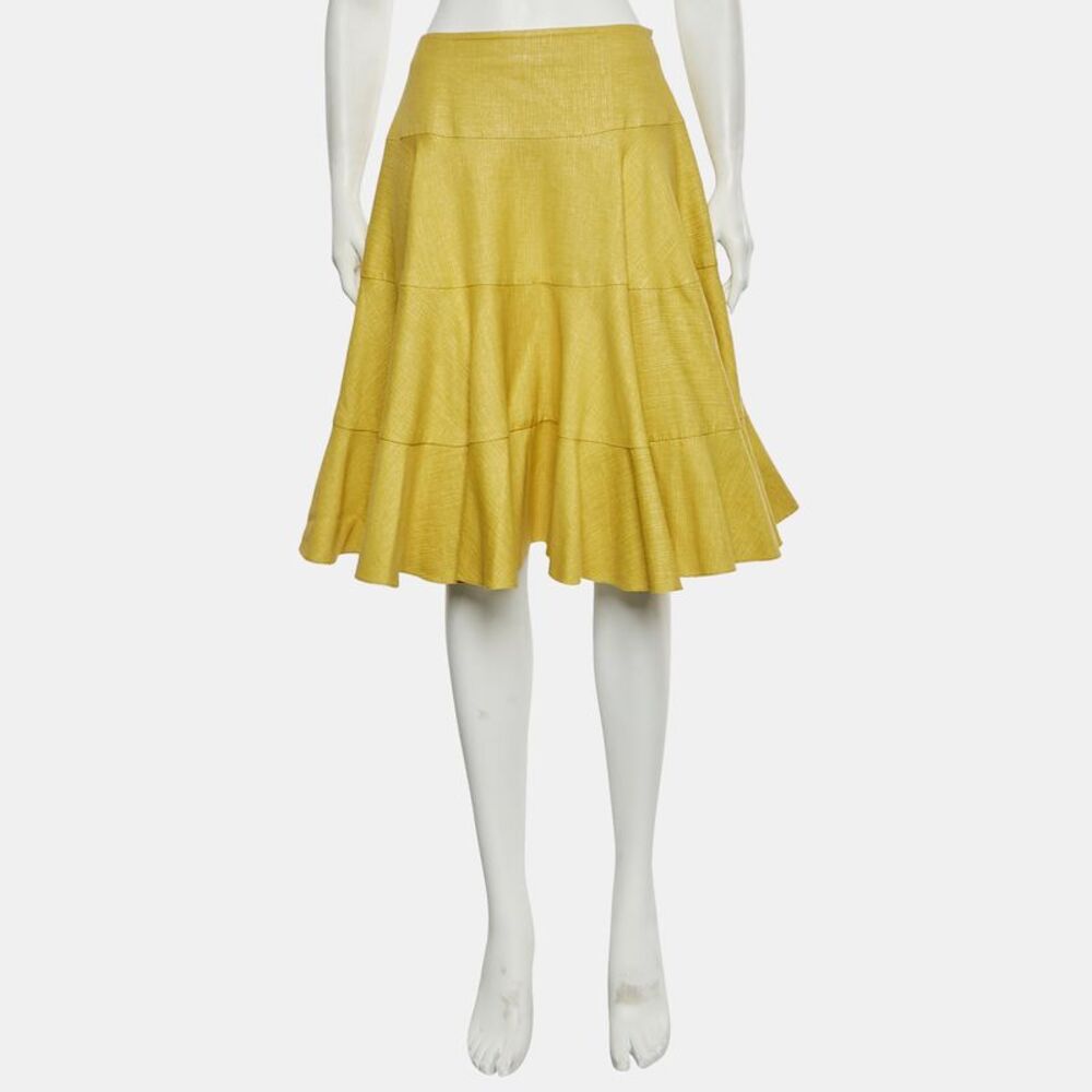 Christian Dior Yellow Cotton Blend Flared Short Skirt M - Picture 2 of 6